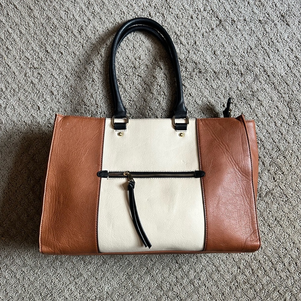 Neutral Color Block Tote Bag